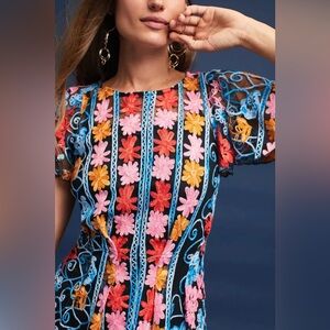 Anthropologie Eva Franco Sheer Embroidered Floral Dress